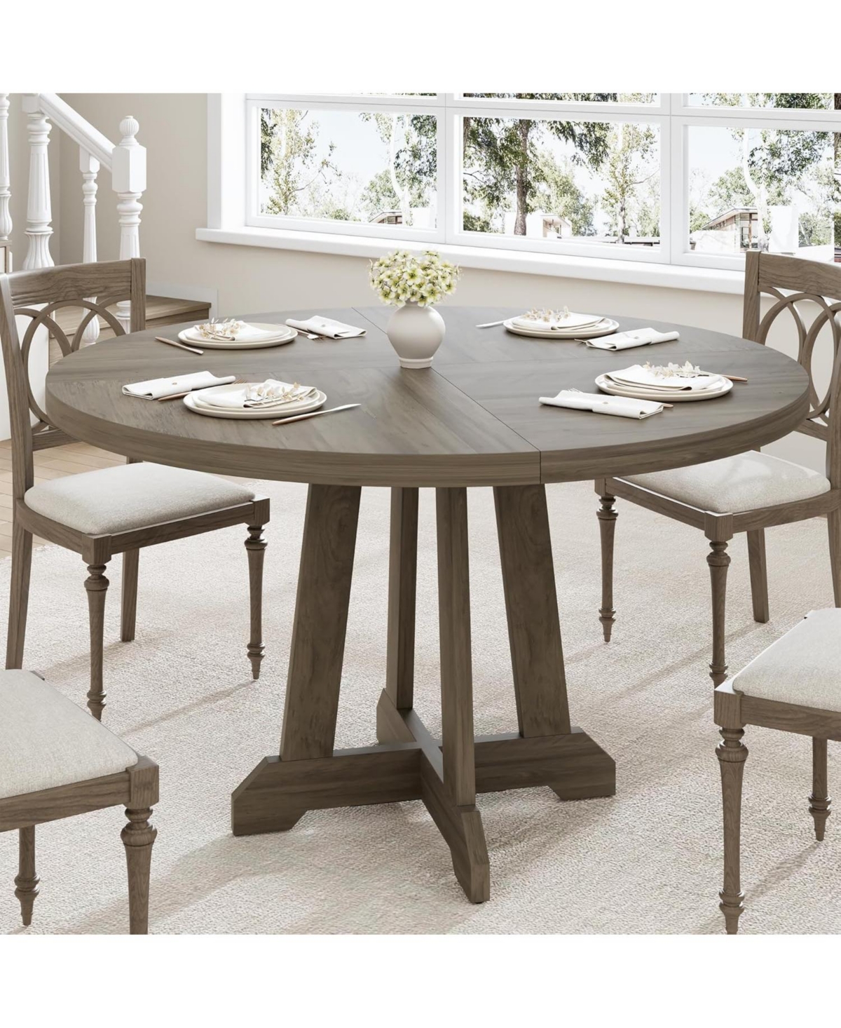 gaomon Kitchen Table Dining Table for 4 to 6 People Round Dining Table Wooden Kitchen Table for Dining Room, Home Office