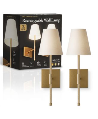 Set of 2 Fabric Smooth Shade Dimmable LED Rechargeable Cordless Touch Control Lights Wall Sconces