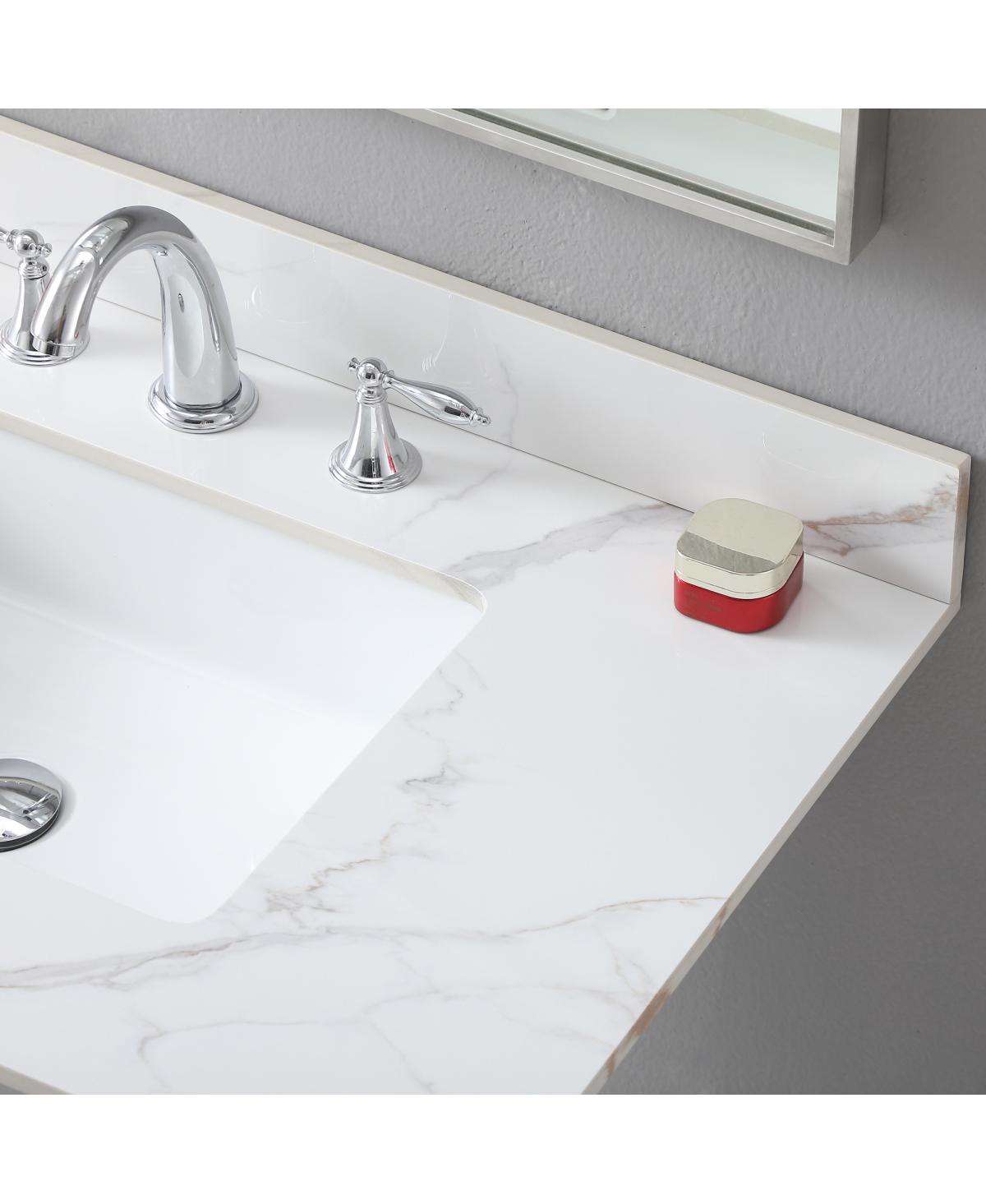 Sillysis 31/37/43 Inch Sintered Stone Vanity Top with Ceramic Rectangular Sink, 4 Inch Backsplash, 3 Faucet Holes