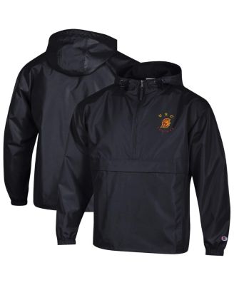 Men's Black USC Trojans Packable Hooded Windbreaker Half-Zip Jacket