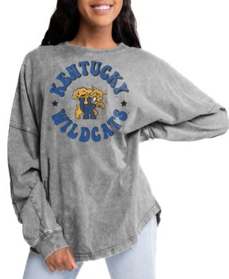 Women's Gray Kentucky Wildcats Playing Around Faded Wash Oversized Long Sleeve T-Shirt