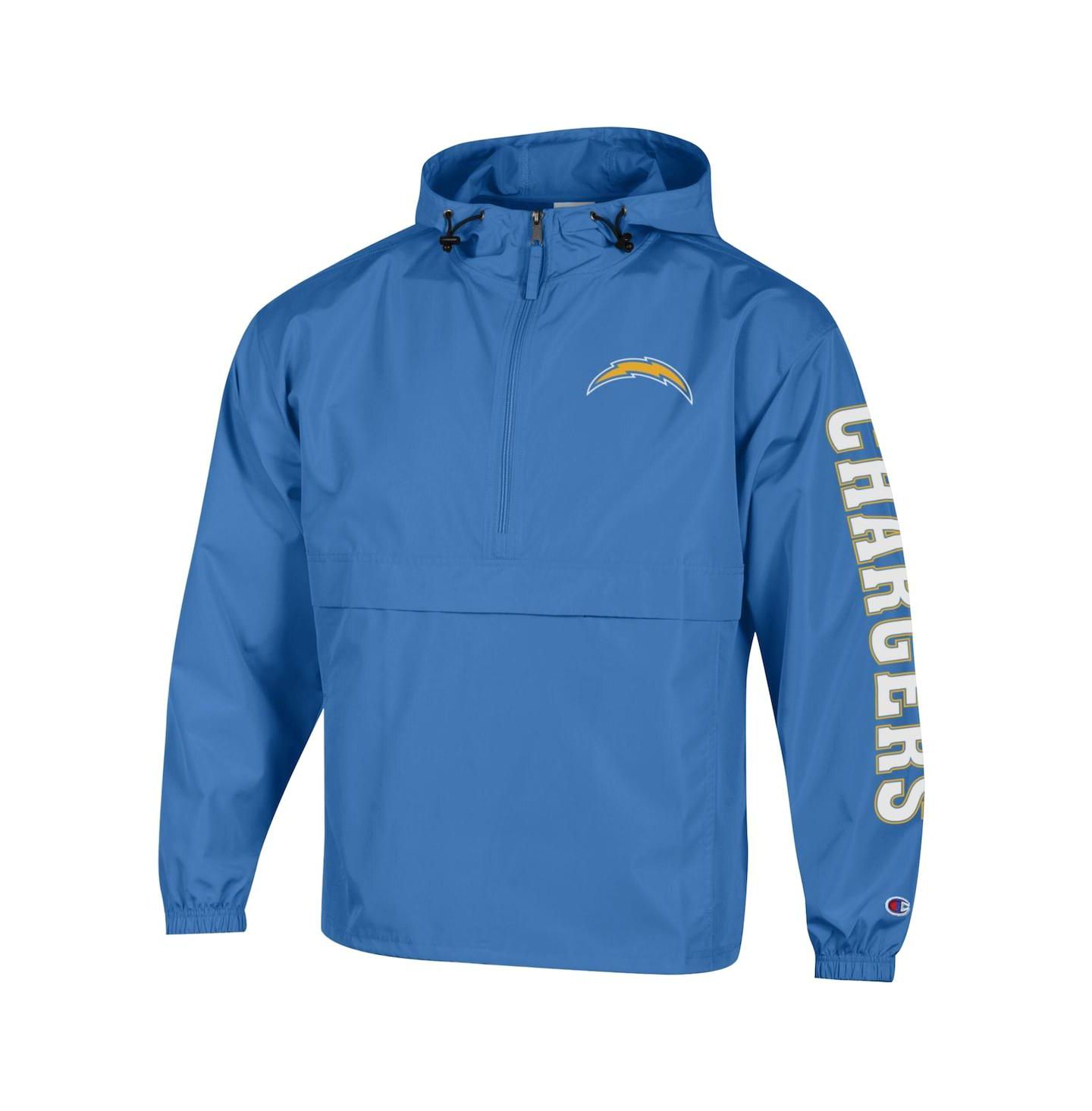 Мужская куртка Champion Powder Blue Los Angeles Chargers Packable Hooded Windbreaker Half-Zip — фото 3