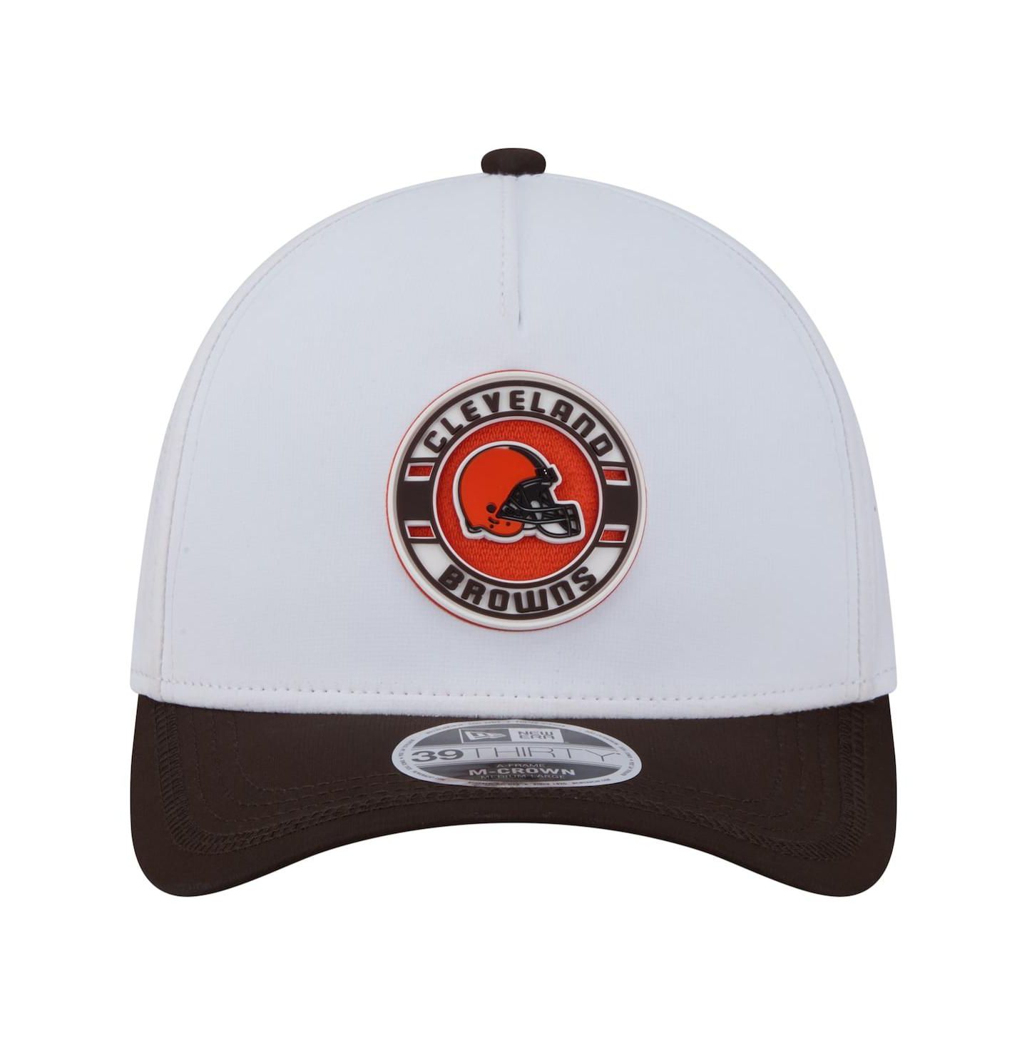 Мужская кепка New Era White/Brown Cleveland Browns Patch 39THIRTY A-Frame M-Crown Perforated Flex Hat — фото 4