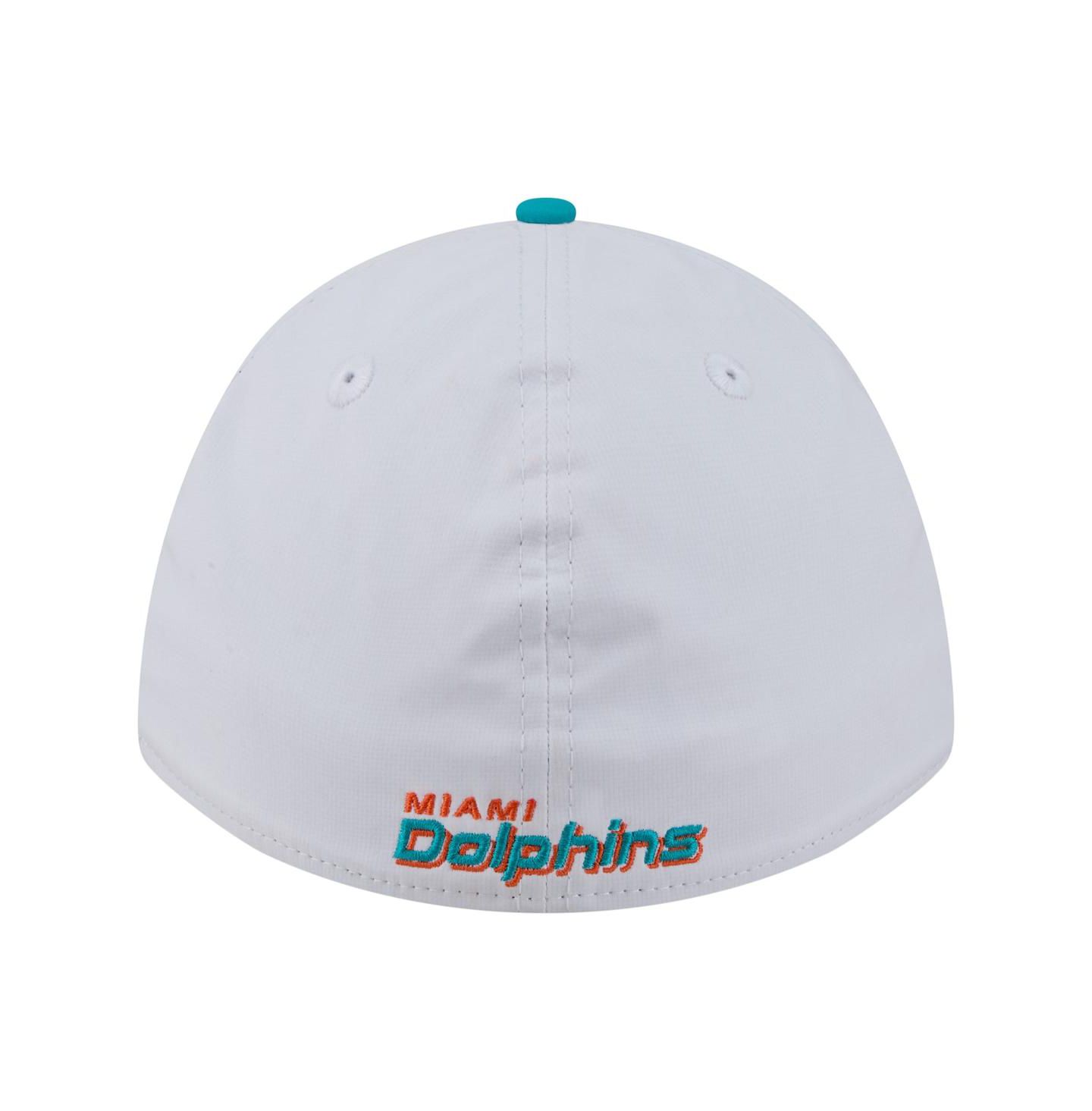 Мужская кепка New Era White/Aqua Miami Dolphins Patch 39THIRTY A-Frame M-Crown Perforated Flex Hat — фото 2