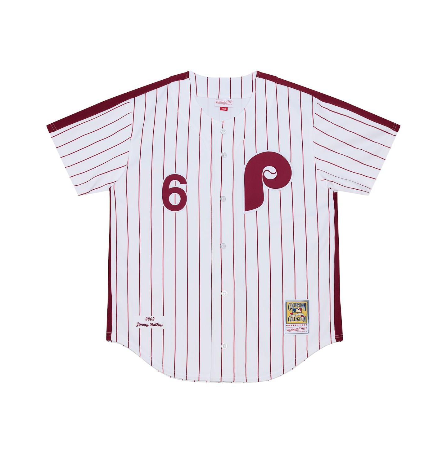Мужской топ Mitchell & Ness Jimmy Rollins White Philadelphia Phillies 2003 Cooperstown Collection Authentic Jersey — фото 4