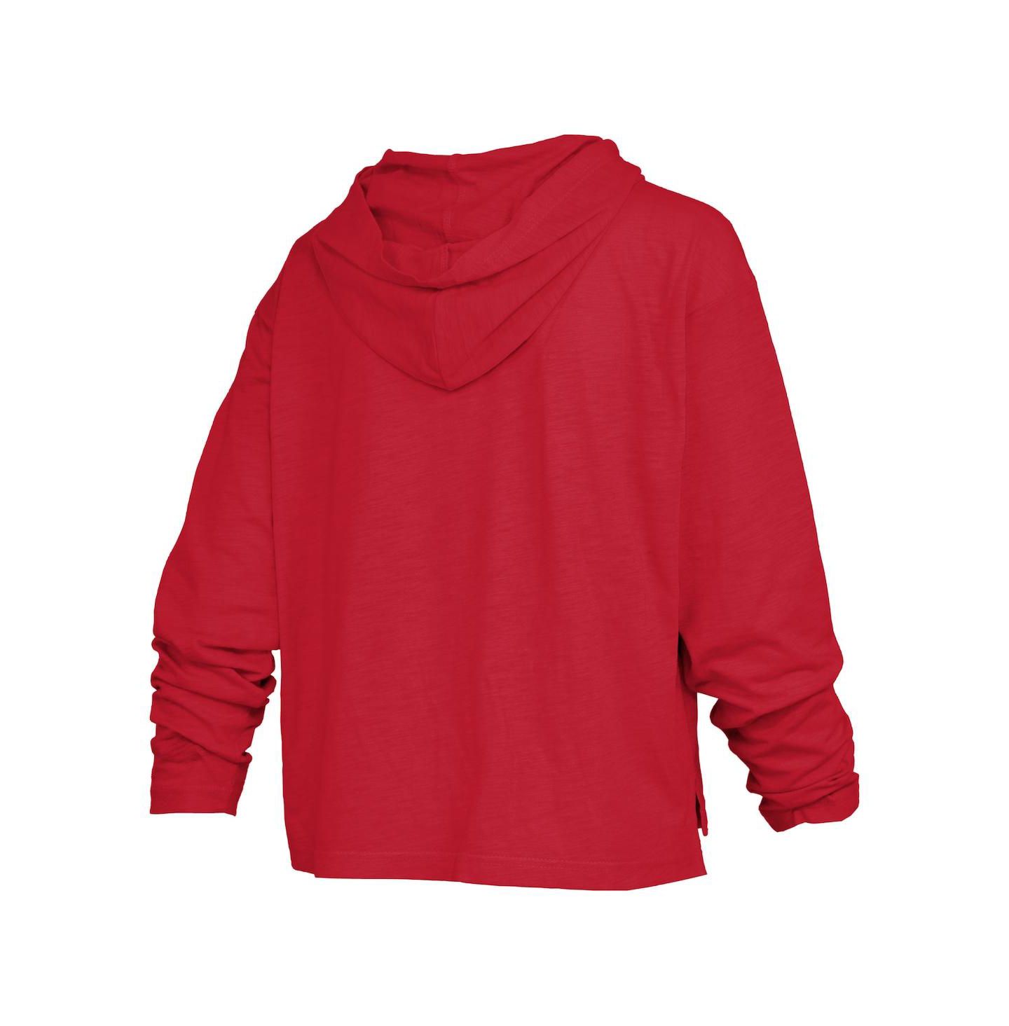 Женская футболка Pressbox Scarlet Ohio State Buckeyes Nelson Arch Over Logo Long Sleeve Hooded Slub — фото 3