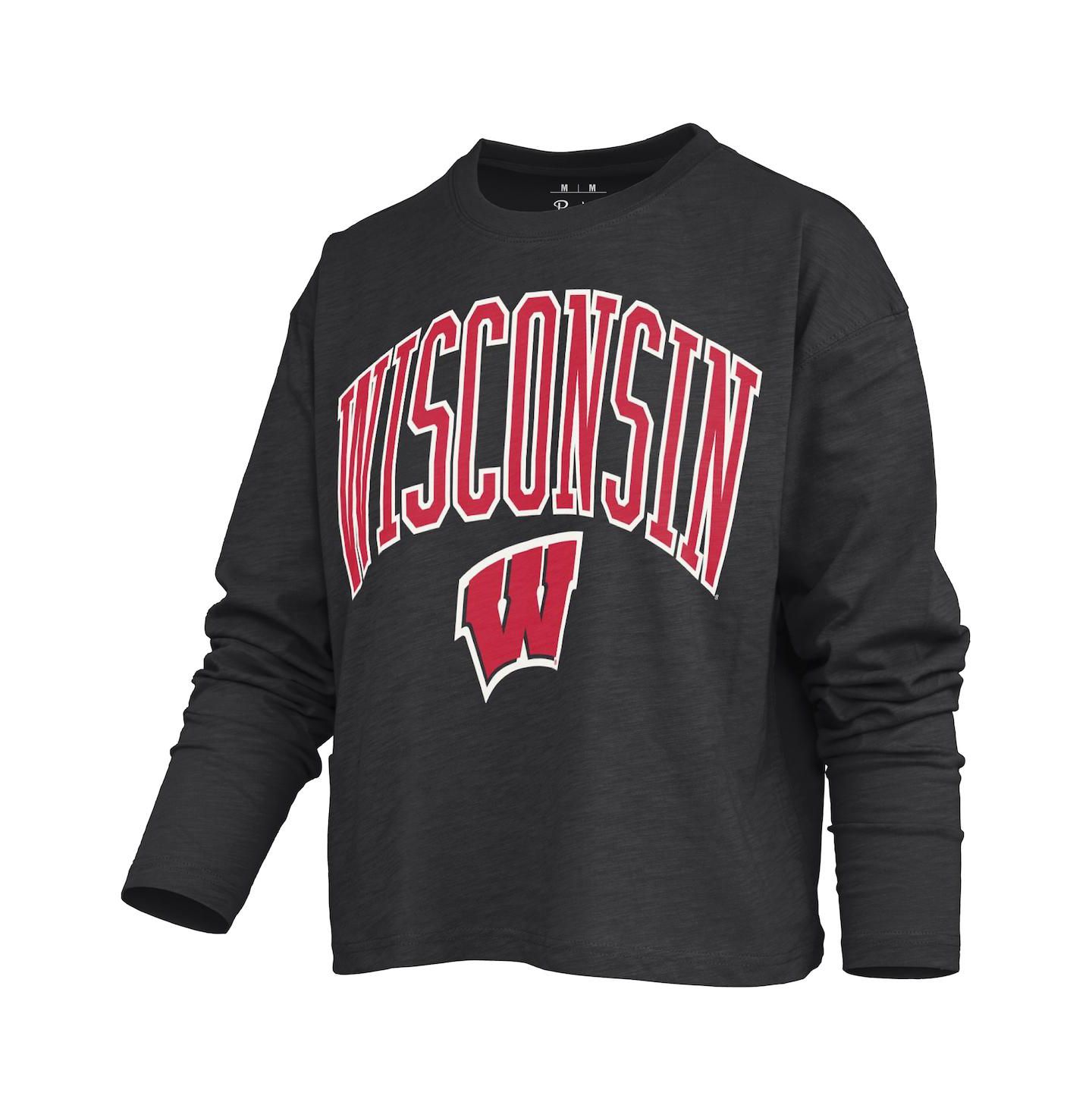 Женская футболка Pressbox Black Wisconsin Badgers Motley Boxy Waist-Length Long Sleeve — фото 3