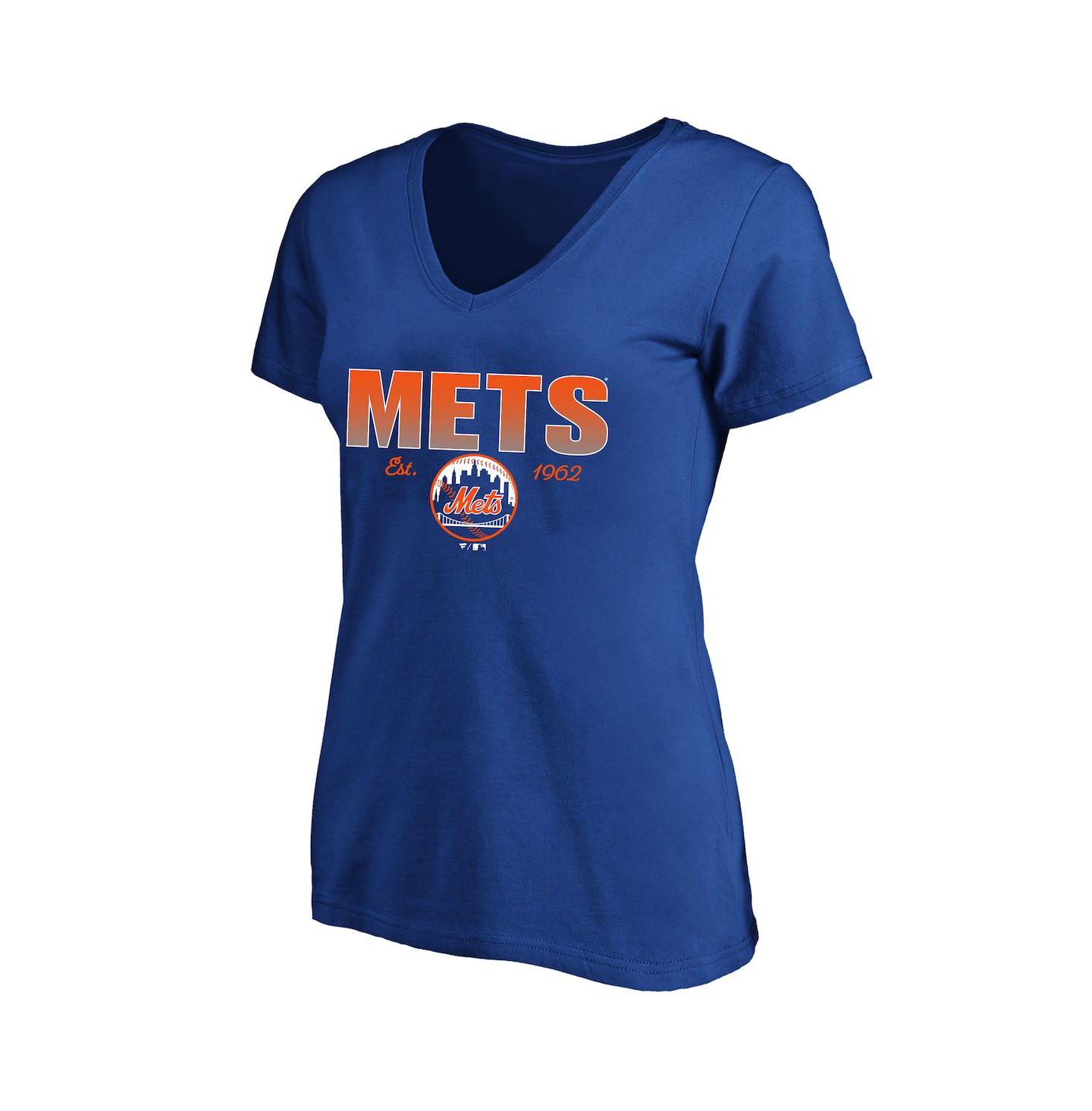 Женская футболка Fanatics Royal New York Mets Plus Size Wordmark V-Neck — фото 1