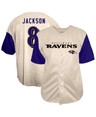 Men's Lamar Jackson Cream Baltimore Ravens Big & Tall Baseball Button-Up Shirt