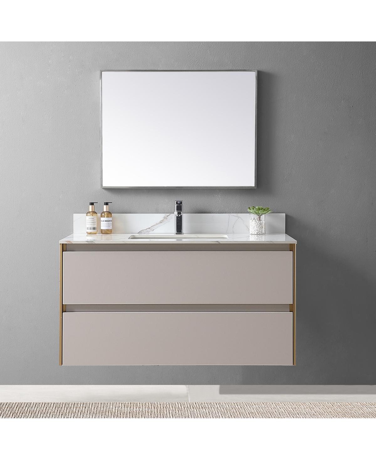 Sillysis Sintered Stone Vanity Top with Backsplash, Rectangular Undermount Sink, Pre-Drilled Faucet Hole