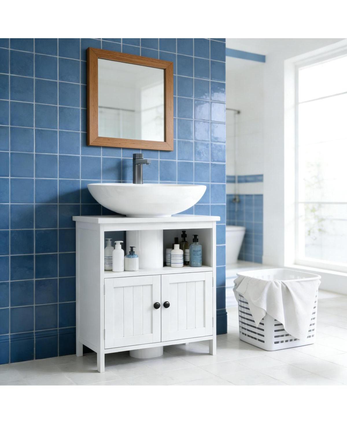 Sillysis 23.5 Inch Farmhouse Under Sink Bathroom Storage Cabinet with Door and Open Shelf, Space Saving Engineered Wood Organizer