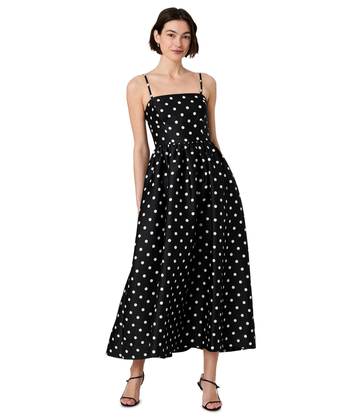 Женское платье French Connection Structured Taffeta Strapless Polka Dot Midi, цвет: Чёрный / Белый — фото 7