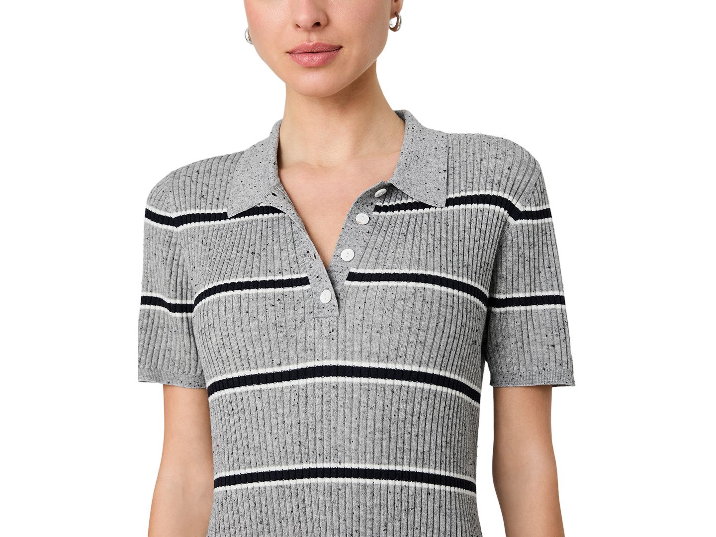 Женское платье French Connection Mason Knit Varsity Stripe Collared Mini, цвет: Серый — фото 10
