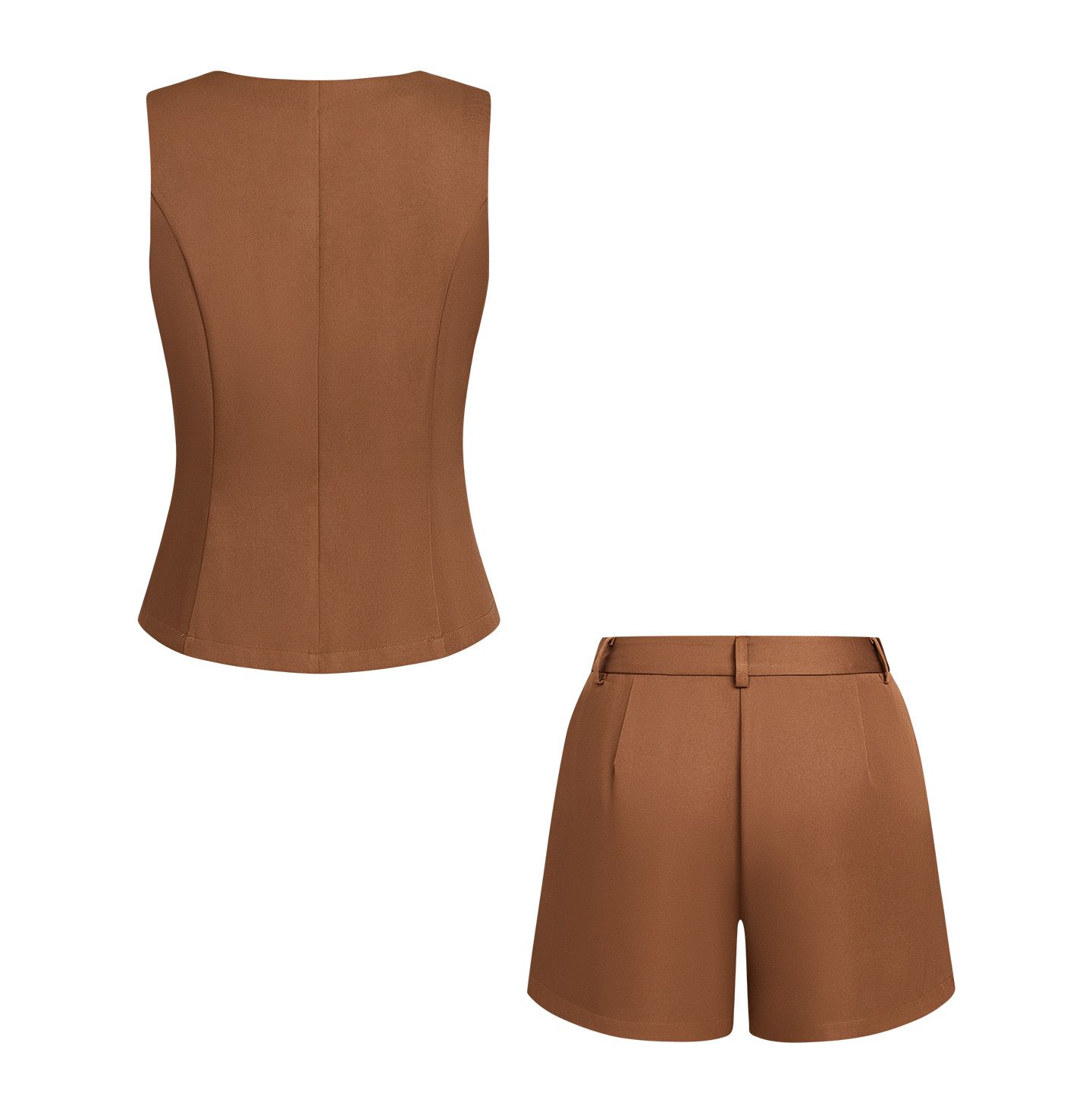 Женские комплекты Cupshe Button-Down Sleeveless Vest Top and High-Waisted Shorts Outfits, цвет: Коричневый — фото 5