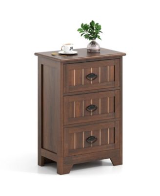 3 Drawers End Table Nightstand Bedroom Storage Wood Slide