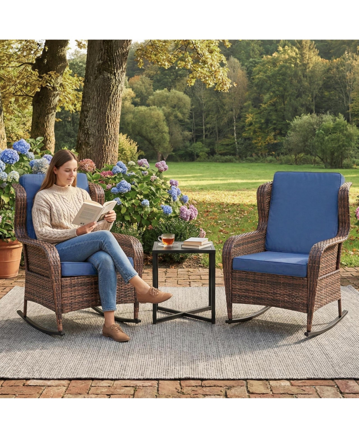 gaomon All-Weather Pe Rattan Rocking Chair, Outdoor Wicker Rocker for Patio Garden Porch Deck Backyard
