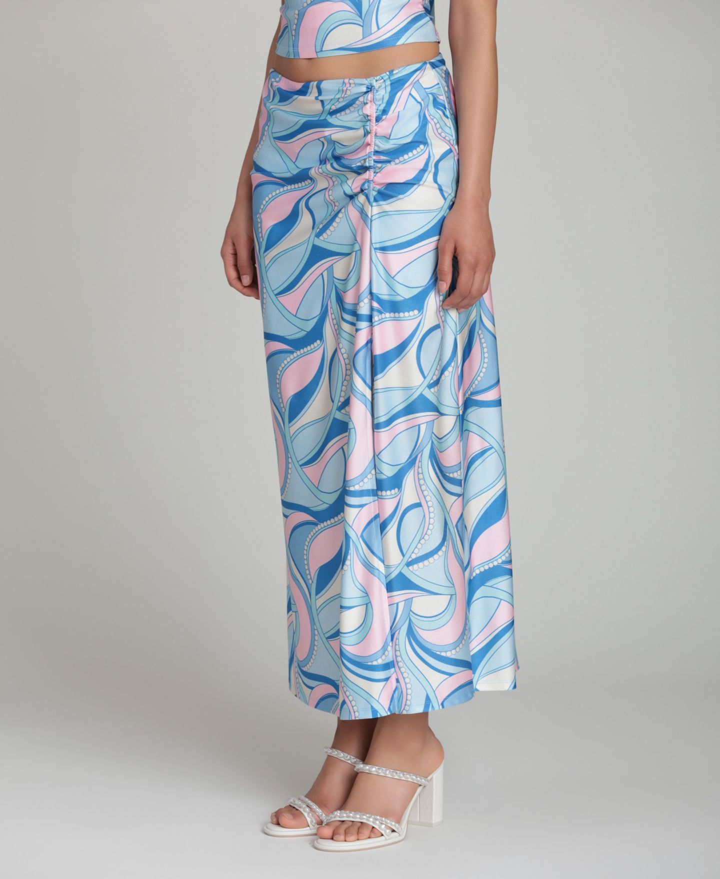 Женская юбка Avec Les Filles Ruched Side Slit, цвет: Mermaid Paisley — фото 4