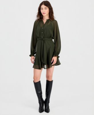 Women's Long-Sleeve Mini Shirt Dress