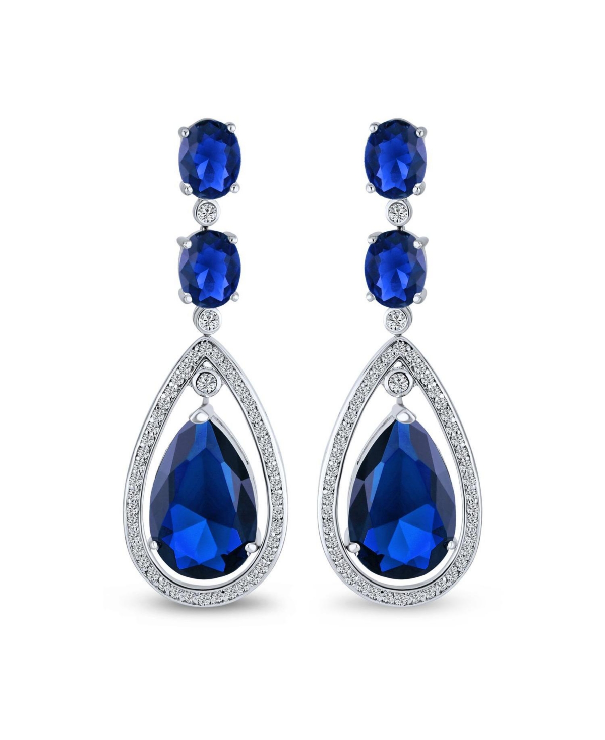 Bling Jewelry Cocktail Bridal Cubic Zirconia Halo Big Statement Red Teardrop Cz Chandelier Earrings Silver Plated