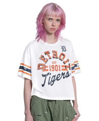 Women's White Detroit Tigers Cropped Hurry Up Offense T-Shirt