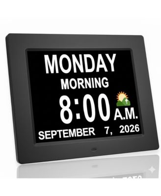 8 Inch Large Screen Digital Day Clock – 2 to 5 Alarms Auto Dimming AM PM Date Month – Plug in Great for Dementia and Elderly