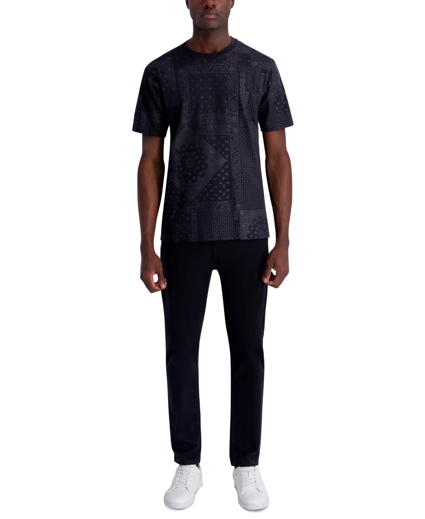 Мужская футболка KARL LAGERFELD PARIS Short-Sleeve Bandana Print, цвет: Чёрный — фото 2