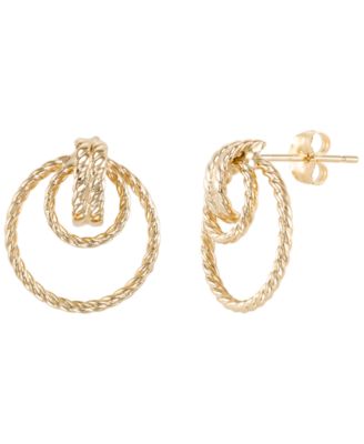 Double Round Twisted Texture Stud Earrings in 10k Yellow Gold