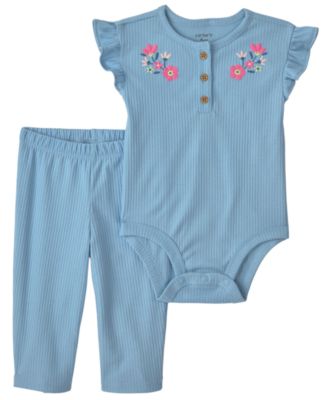 Baby Girls' Floral Bodysuit and Pant, 2-Piece Set