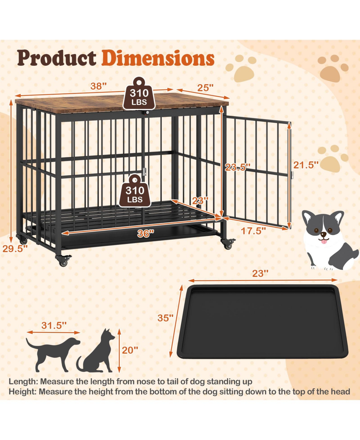 Cozito Foldable Dog Crate Furniture with Removable Tray and Lockable Door