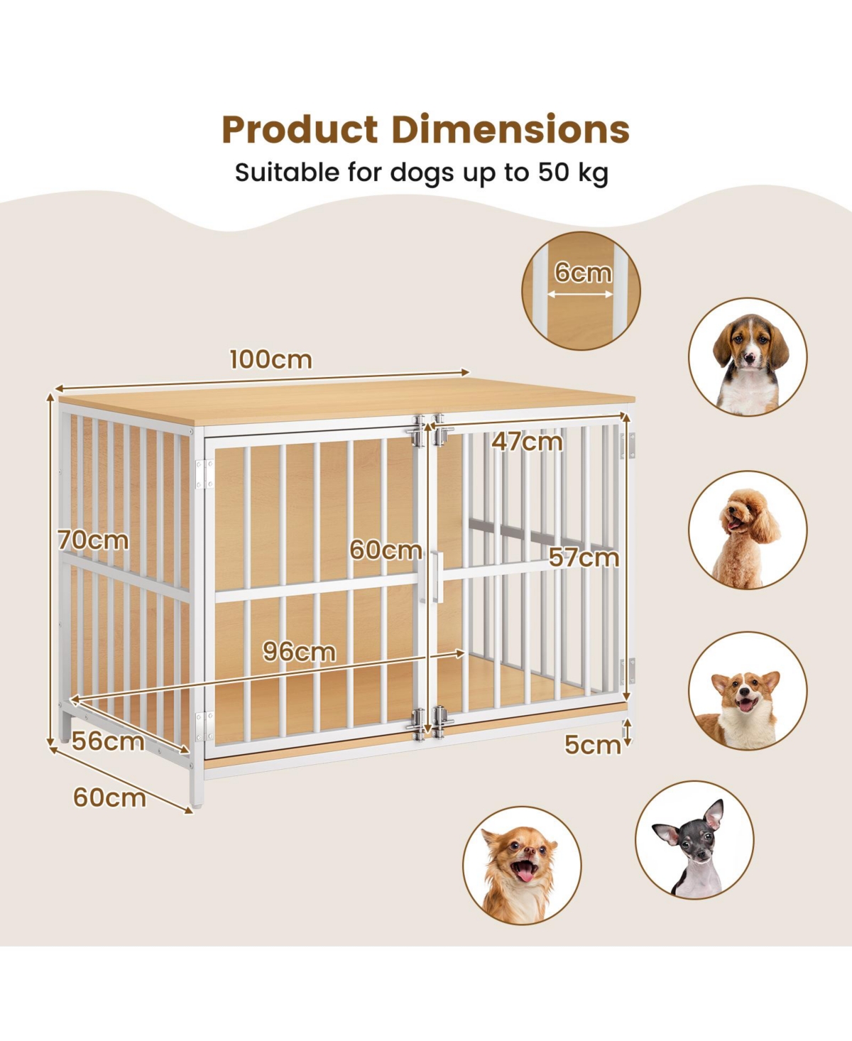 Cozito 40 in Dog Crate Furniture Kennel with Dual Lockable Double Doors