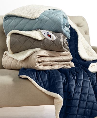 Biddeford Diamond Quilted Reversible Faux Sherpa Heated Throw