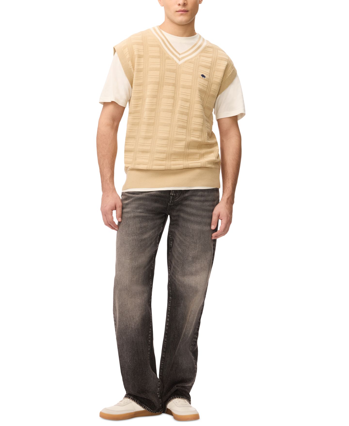 Мужской свитер Buffalo David Bitton Subtle Geometric Texture V-Neckline, цвет: Бледный хаки — фото 2