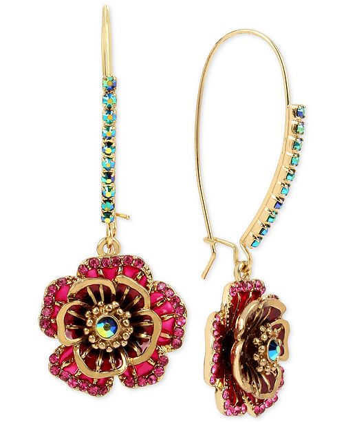 Betsey Johnson Gold-Tone Multi-Crystal Flower Drop Earrings & Reviews ...