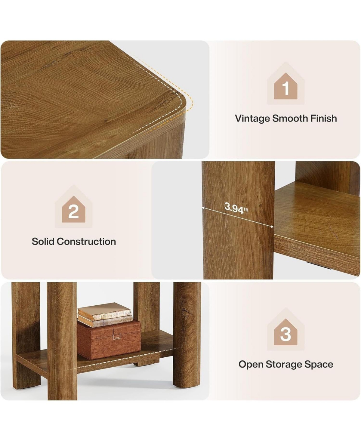 Slickblue Rustic Wood End Table with Storage for Living Room and Bedroom