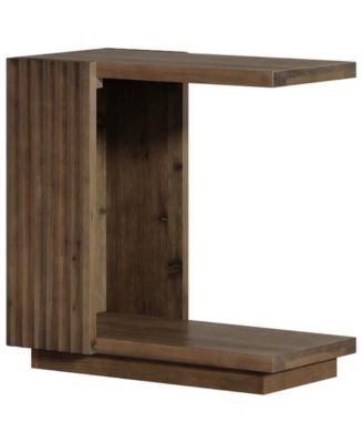 Wood C-Shaped End Table with Stylish Fluted Design