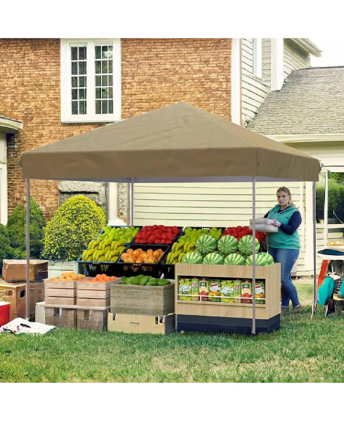 gaomon Pop Up Canopy Tent Outdoor with 3 Sidewalls, Brown for Picnics, Camping