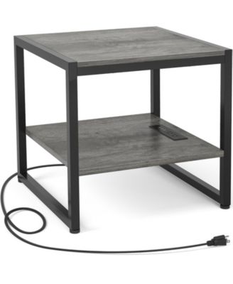 Mini Fridge Stand End Table with Charging Station Table Stand