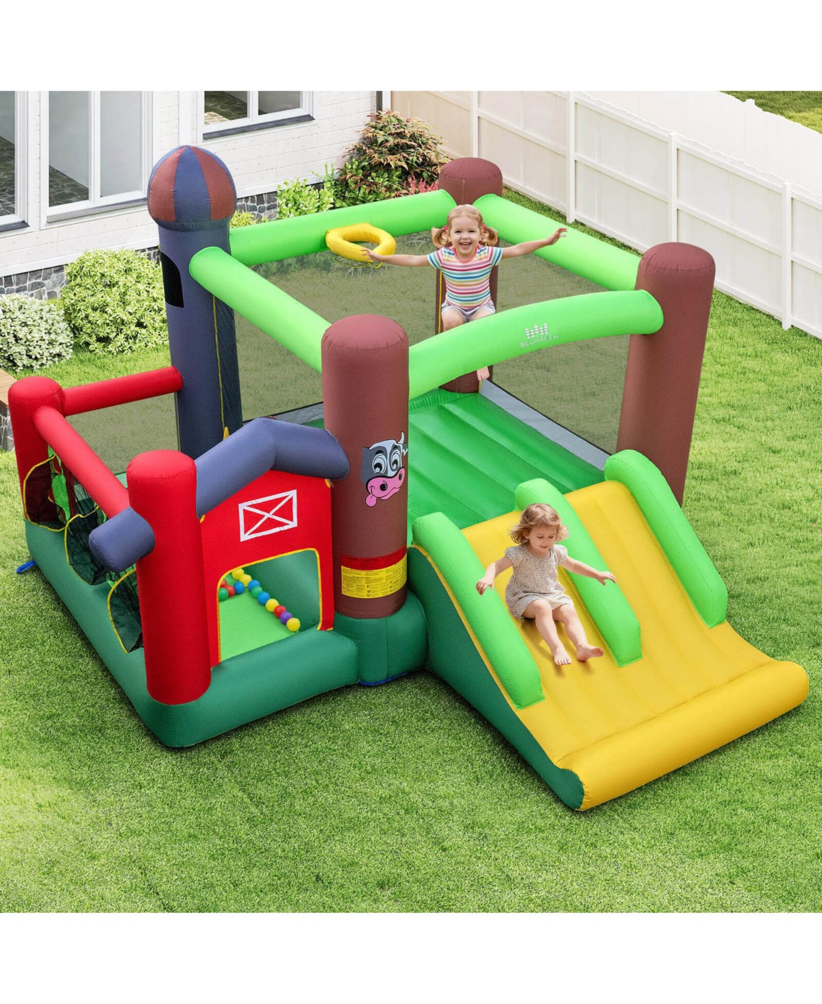 Costway Farm Themed Inflatable Castle Kids Bounce House with Double Slides Blower Excluded
