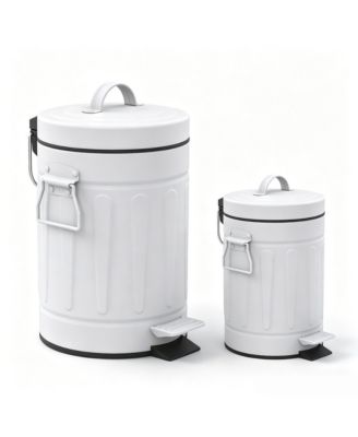 3.2 Gal and 0.8 Gal Old Time Style Round White Metal Step-on Trash Can Set