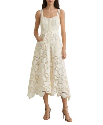 Women's Cotton-Blend Lace Button-Front Midi Dress