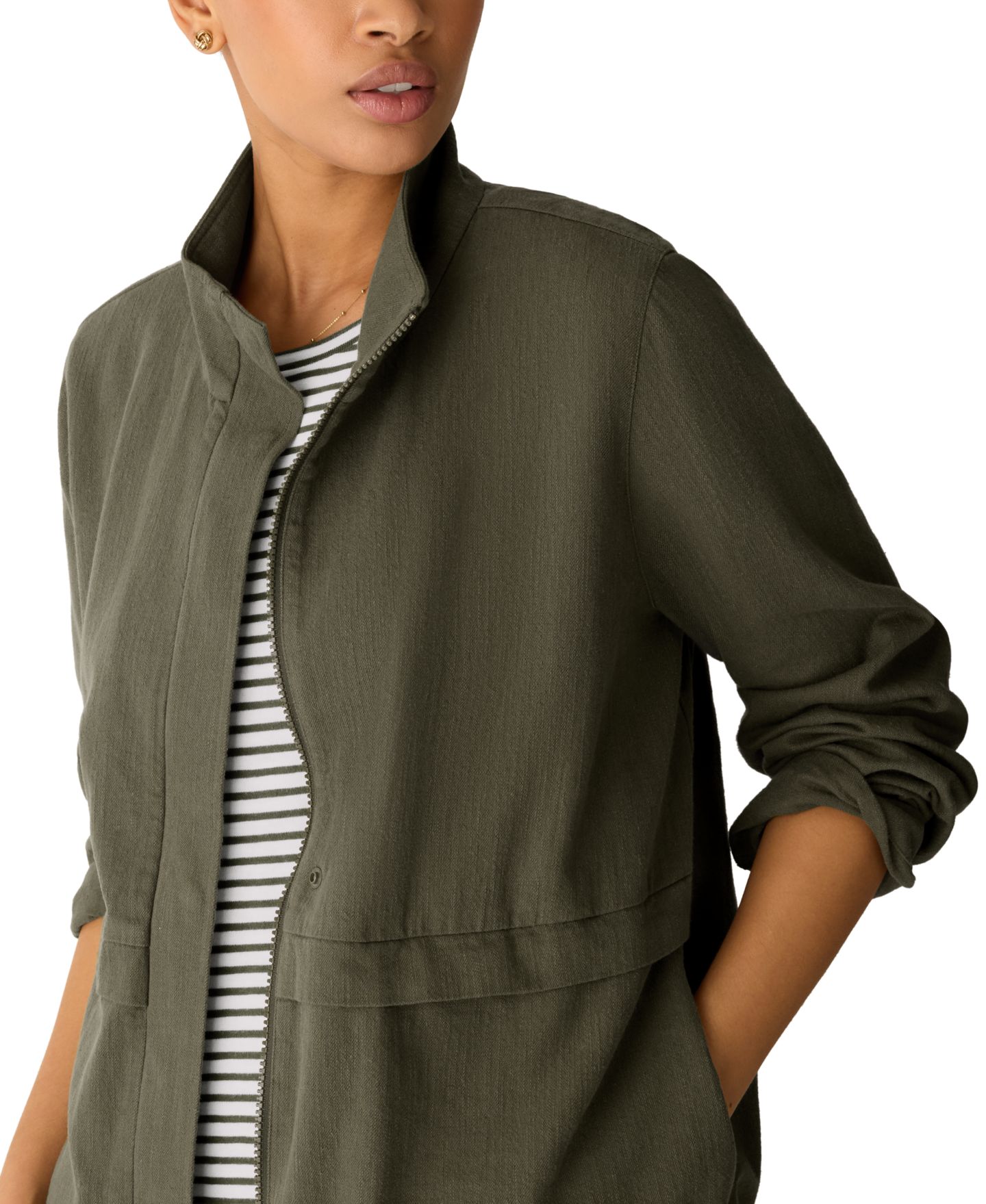 Женская куртка Eileen Fisher Zip-Up Jacket, Regular and Plus Size, цвет: Оливковый — фото 3