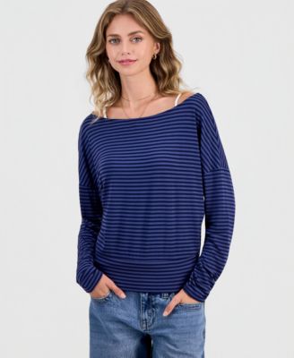 Juniors' Striped Layered-Look Dolman-Sleeve Top