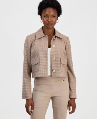 Petite Plaid Cropped Work Jacket