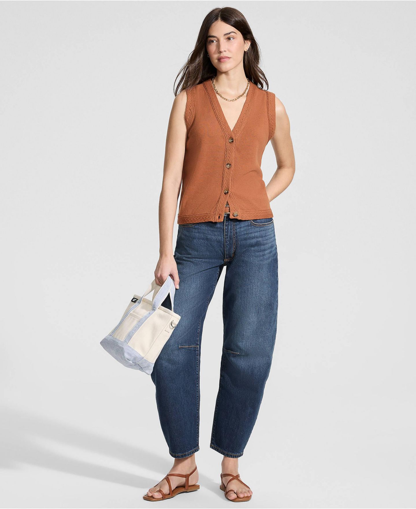 Женские джинсы Lands' End Petite Soft Denim Mid Rise Relaxed Barrel Leg Ankle, цвет: Индиго синий варёный — фото 3