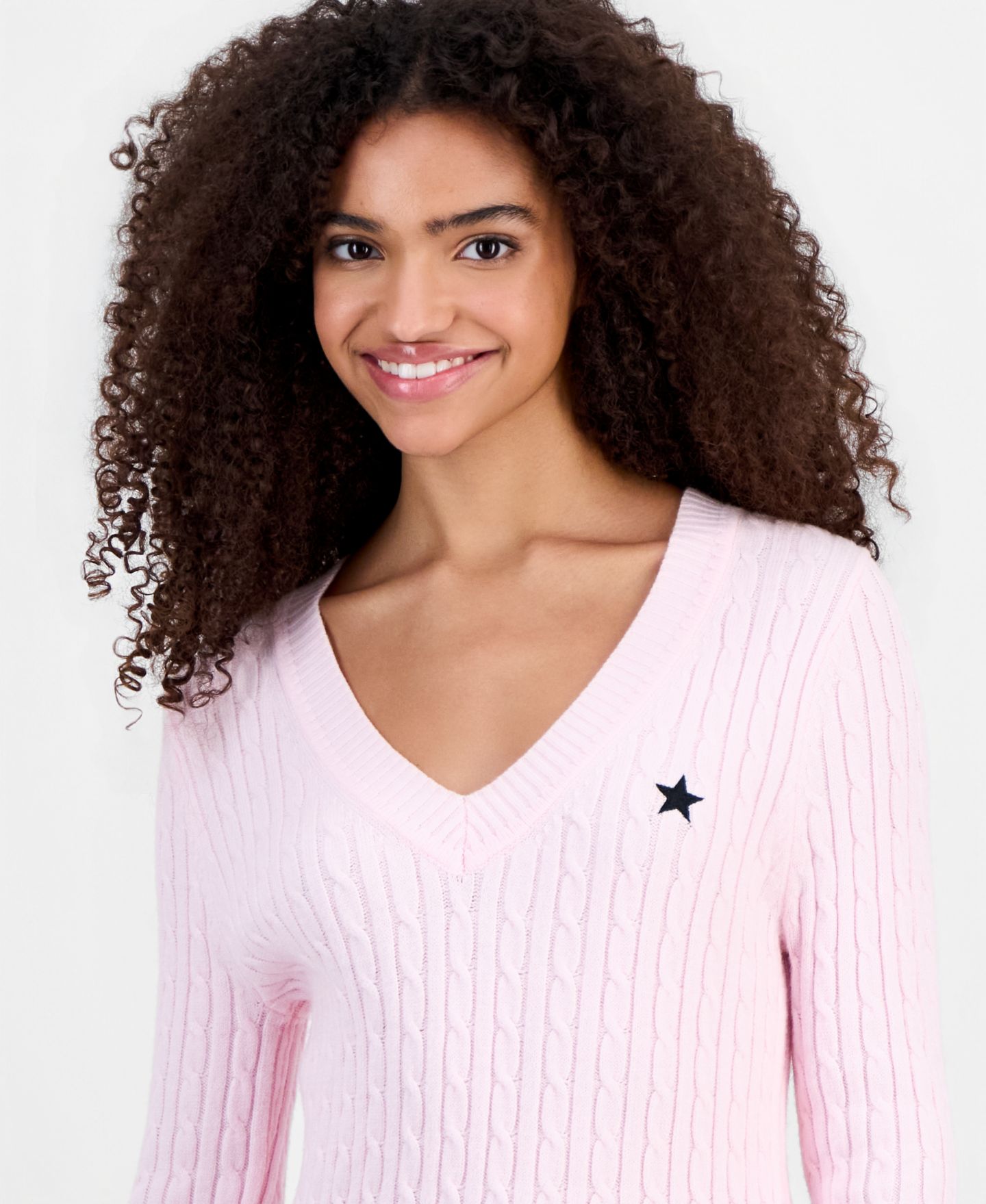 Женский свитер Madden Girl Juniors' Longline V-Neck Cable-Knit, цвет: Ballet Slipper — фото 2