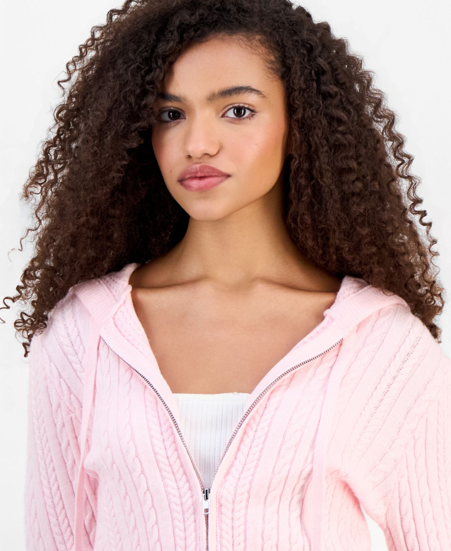 Женское худи Madden Girl Cable-Knit Zippered, цвет: Ballet Slipper — фото 4