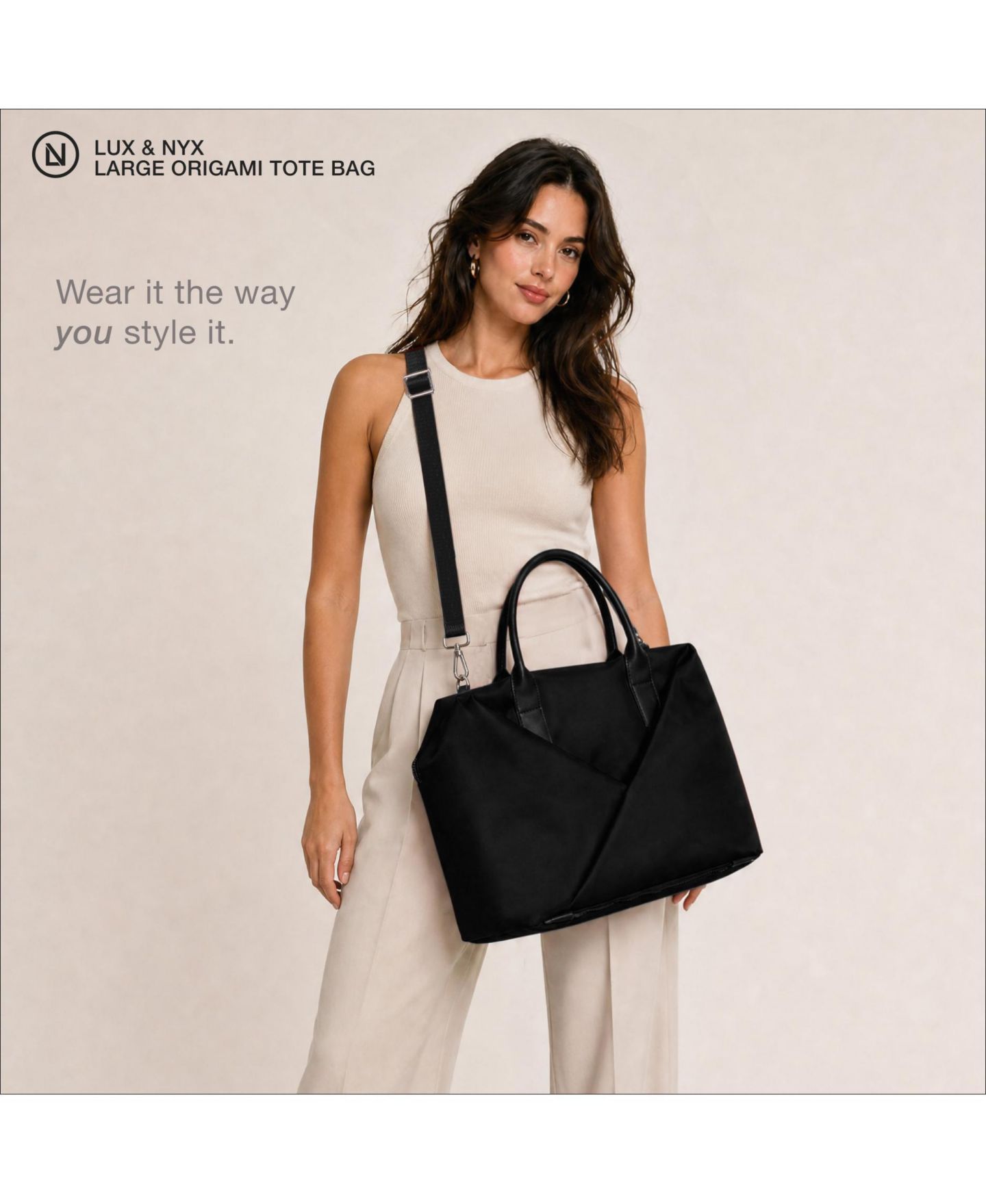 Женская сумка Lux & Nyx Large Origami Tote 15" Laptop Bag for Women, цвет: Чёрный золотой — фото 6