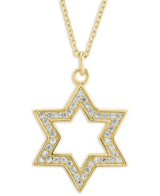 Rhodium-Plated Brass Pave Cubic Zirconia Star of David Pendant Necklace