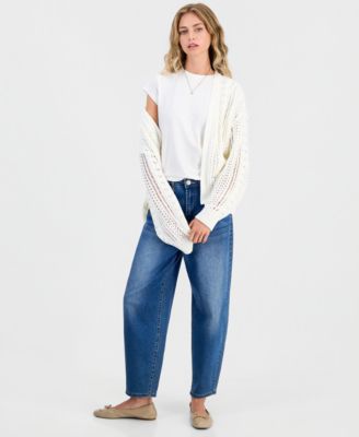 Juniors' Pointelle Open-Front Cardigan