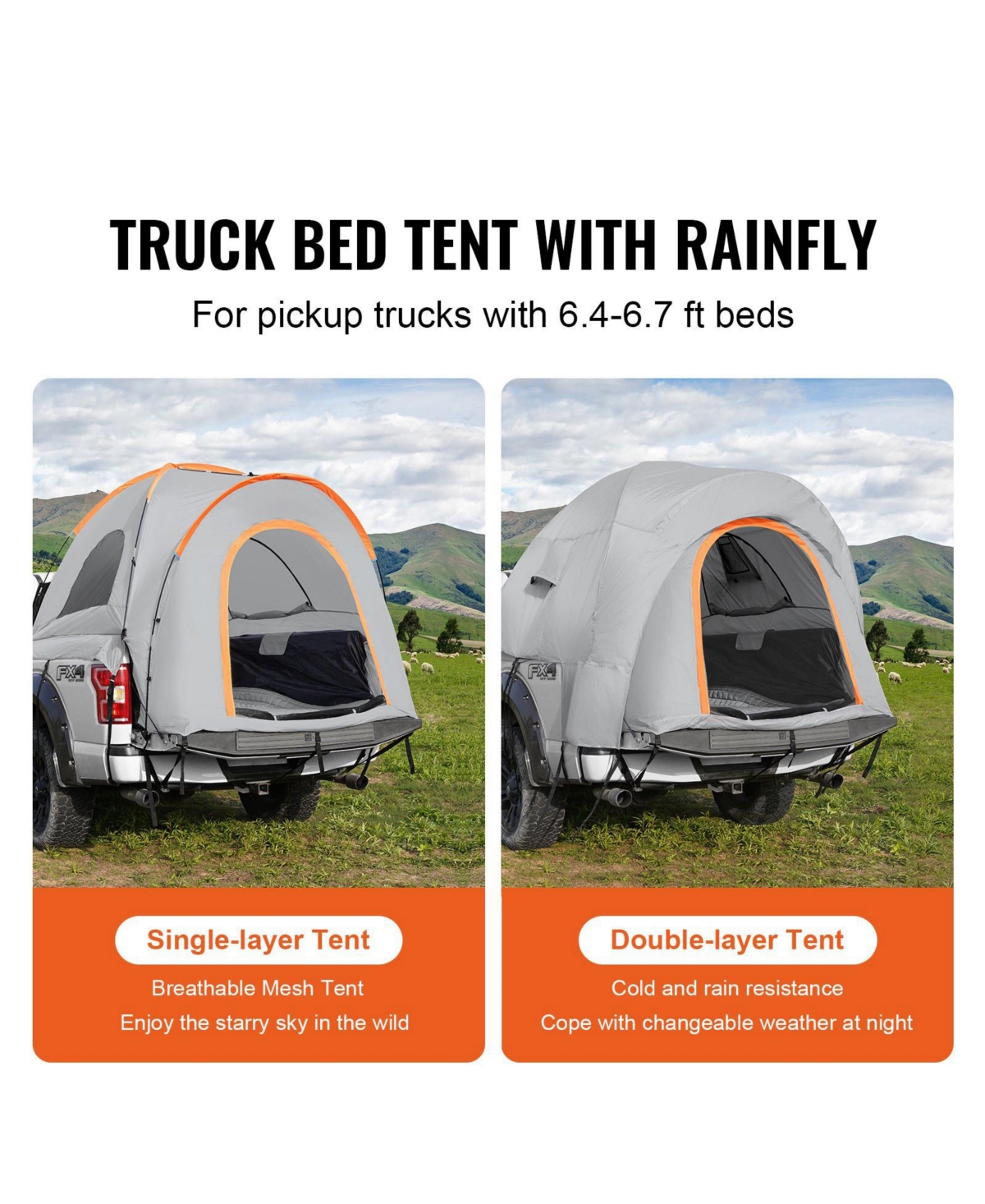 Cozito Truck Bed Tent, 6.4-6.7 feet Pickup Tent with Rainfly, Carry Bag and PU2000 Fabric